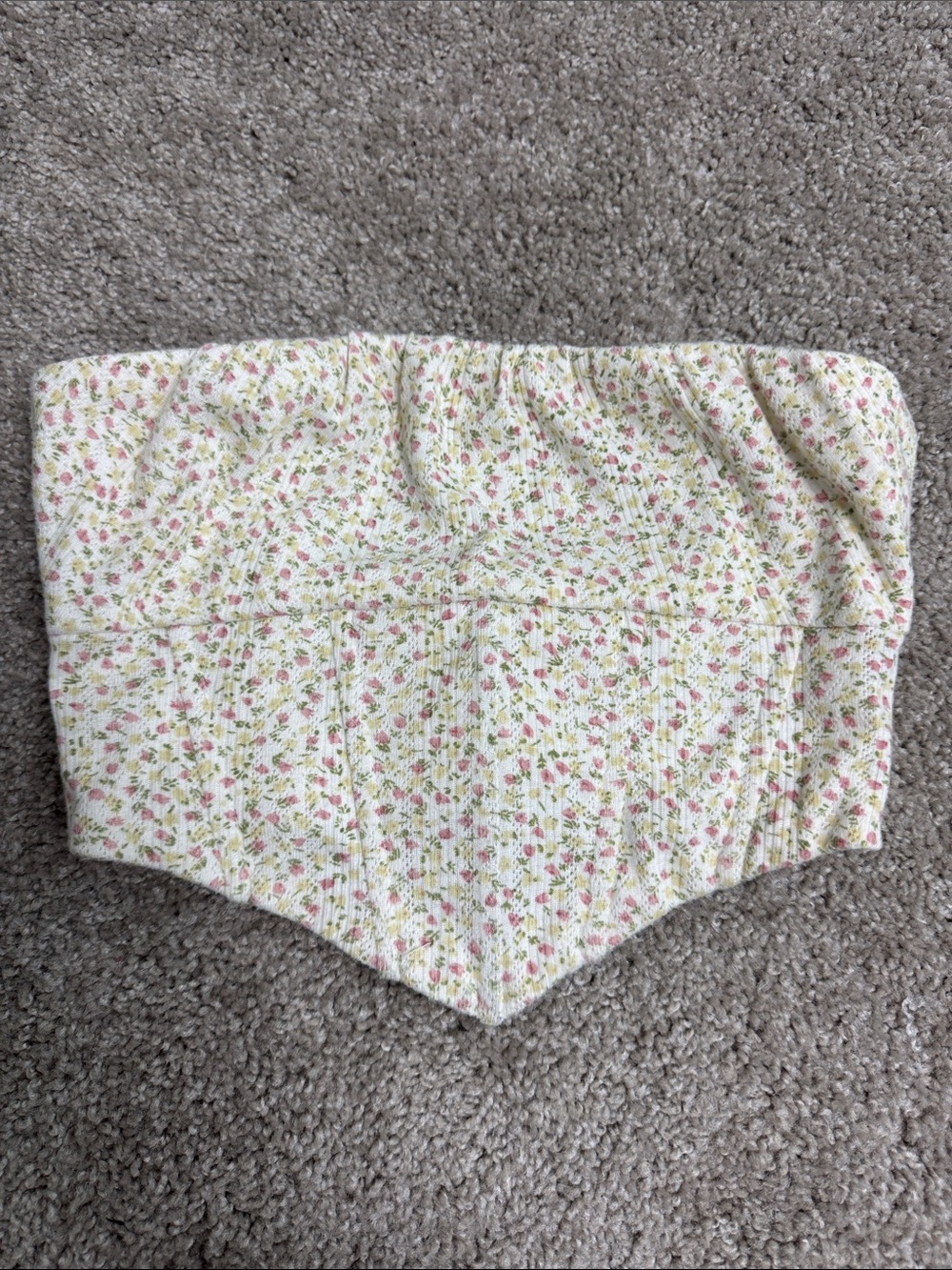 Princess Polly Floral Strapless cropped Corset Top in Cream and Pink